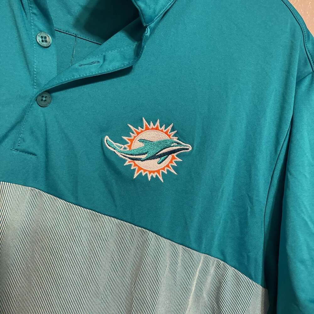 Antigua Miami Dolphins Polo Shirt Men's Large Aqua Teal Striped NFL Football - Picture 7 of 10